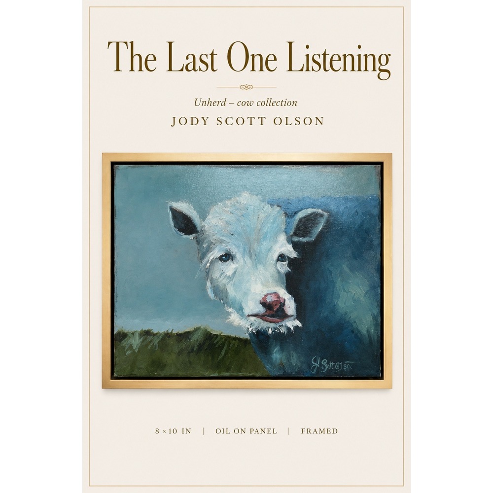 The Last One Listening Original Oil Painting 8x10 Framed Cow Portrait